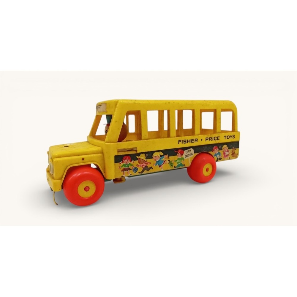 Vintage‎ Fisher Price #192 School Bus Little People 1965 Pull Toy Wood USA Rare